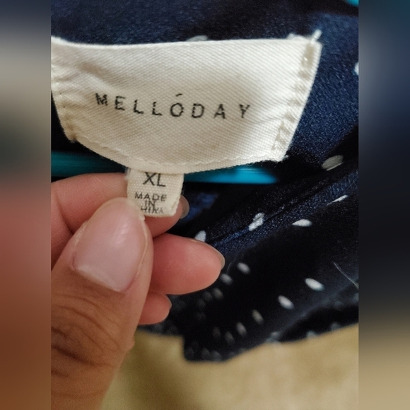 Navy Blue White Pokadot Dressy Zip Up Shirt - Picture 3 of 16